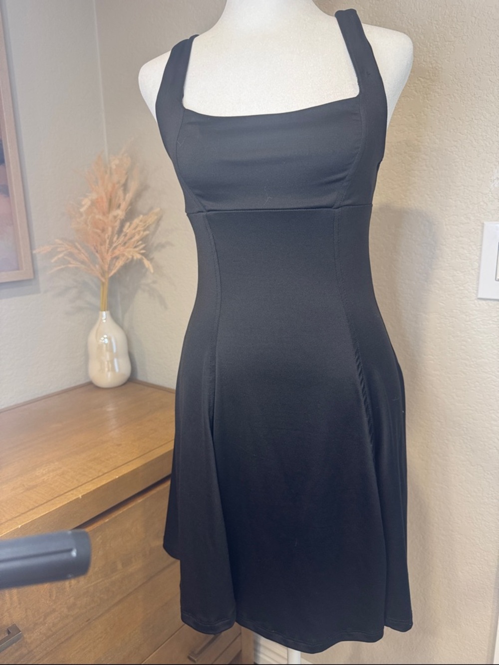 Classic Black Square-Neck A-Line Dress